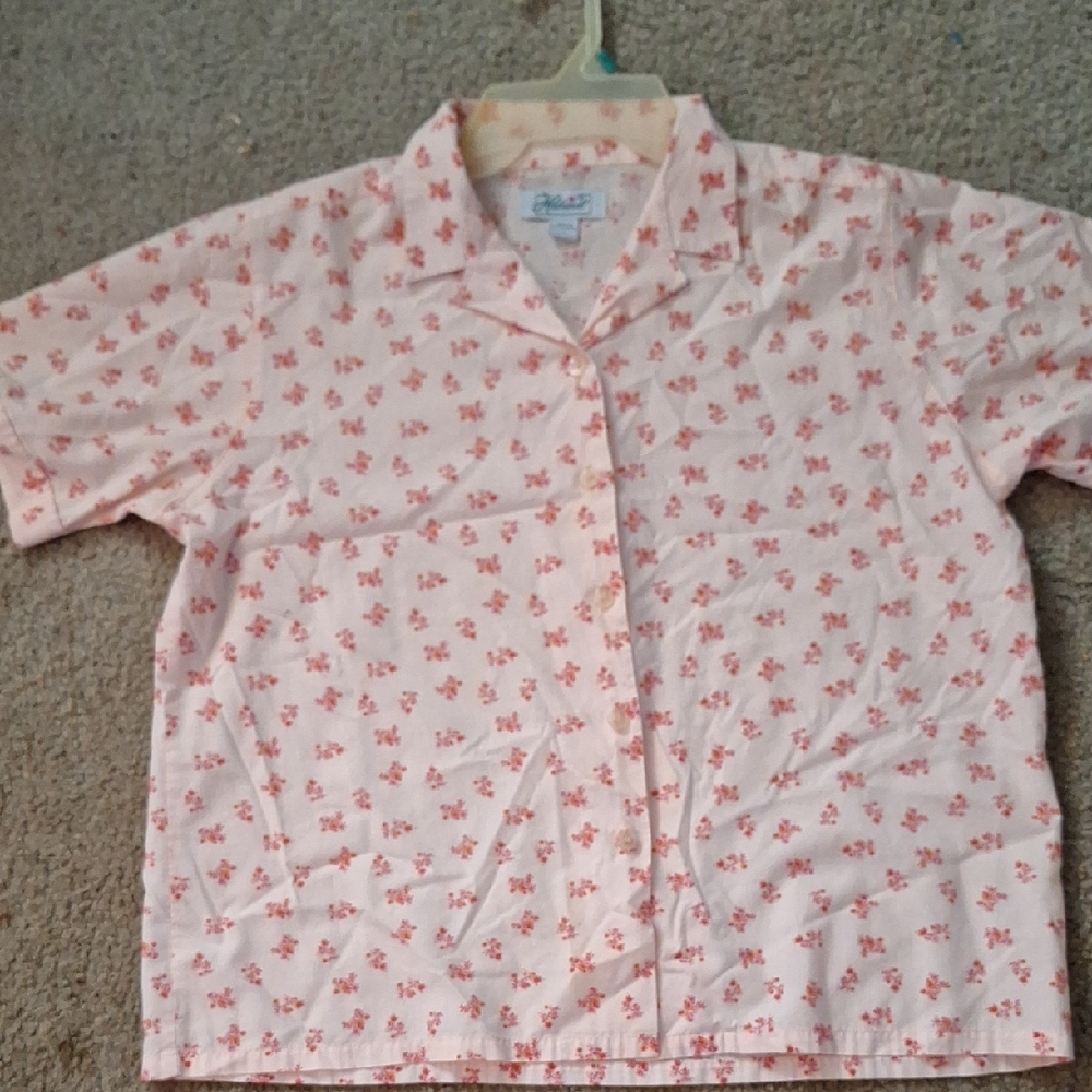 Haband Vintage Womens Light Pink Floral Button Down Shirt Size L